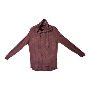 TAHARI Women's S Sweater Linen Blend Hooded Brown Drawstring Oversized Bust 40"